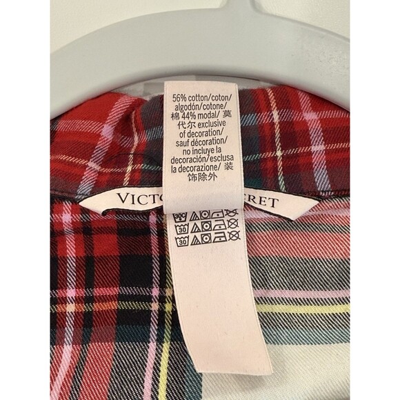 Victoria Secret Pajama Button Top Women’s Sz Large Multicolor Red Plaid Flannel - Picture 7 of 7